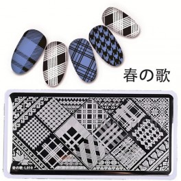 春の歌 12*6cm Rectangle Nail Art Stamp Template Checked Design Image Plate Harunouta L010